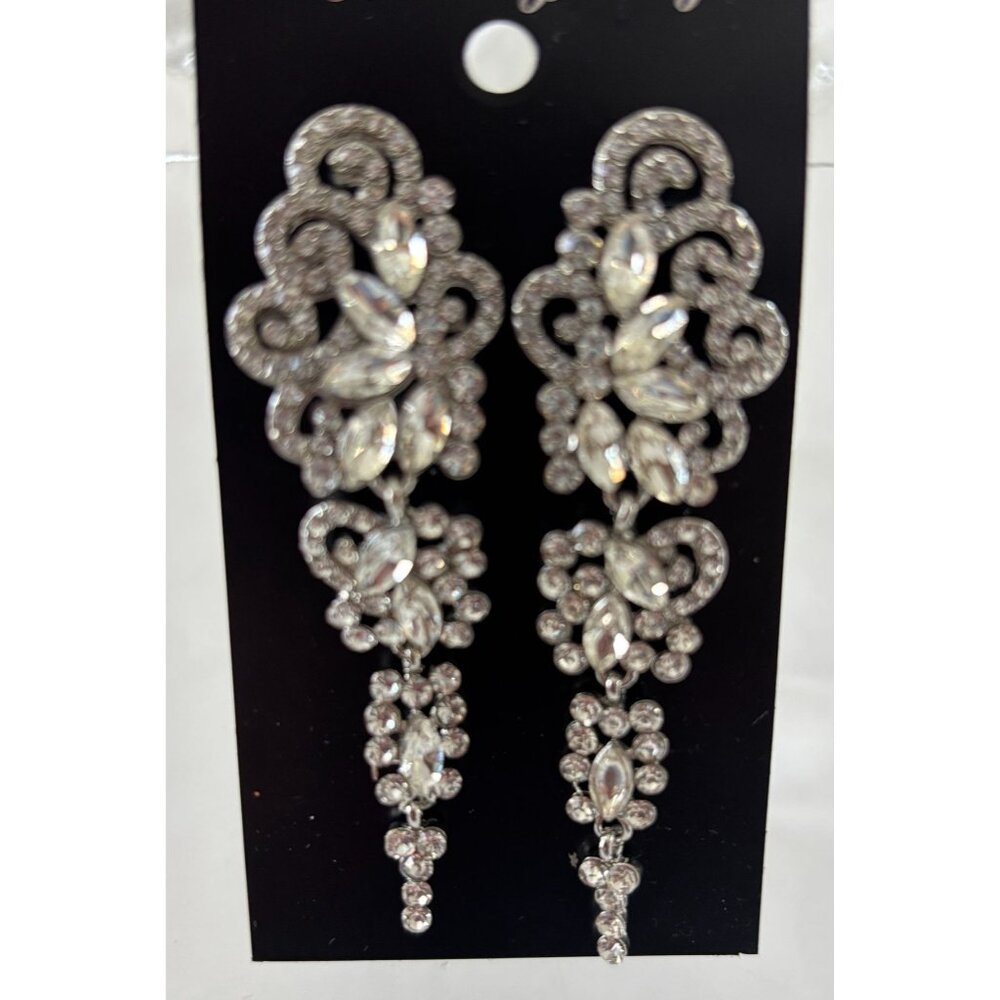 Crystal Rhinestone Statement Dangle Earrings For Women Silver-Tone Elegant Desig